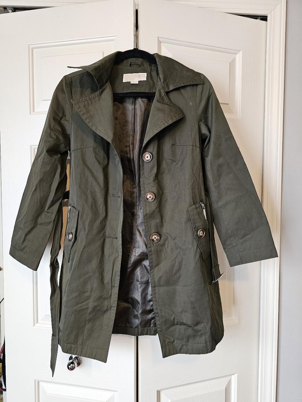 Michael Kors Olive Green Trench Coat Petite Extra Small